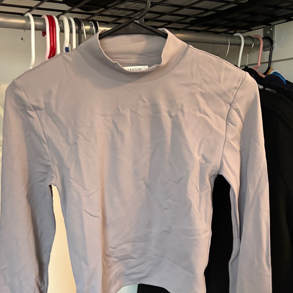 Babaton Mock Neck Long Sleeve Top in Lavender Gray